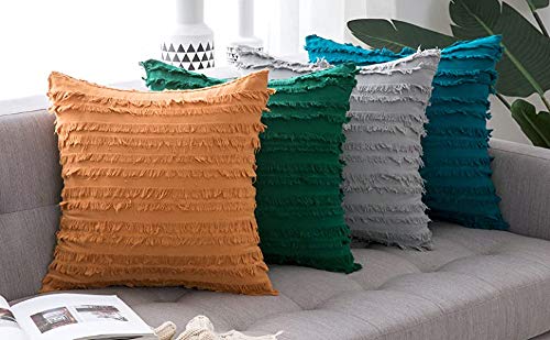 MIULEE Set of 2 Decorative Boho Throw Pillow Covers Linen Striped Jacquard Pattern Christmas Cushion Covers for Sofa Couch Living Room Bedroom 26x26 Inch White