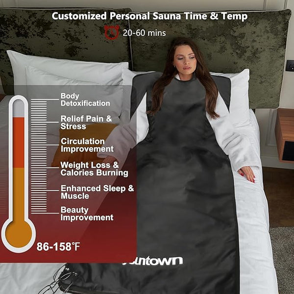 mysuntown Infrared Sauna Blanket for Detoxification,Portable Sauna Blanket with Sleeves,86-158℉,20-60 Minutes Timer,6.23ft x 2.95ft