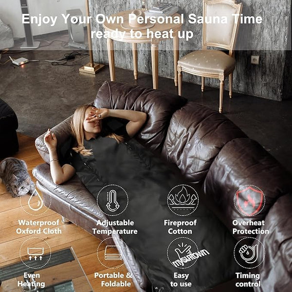 mysuntown Infrared Sauna Blanket for Detoxification,Portable Sauna Blanket with Sleeves,86-158℉,20-60 Minutes Timer,6.23ft x 2.95ft