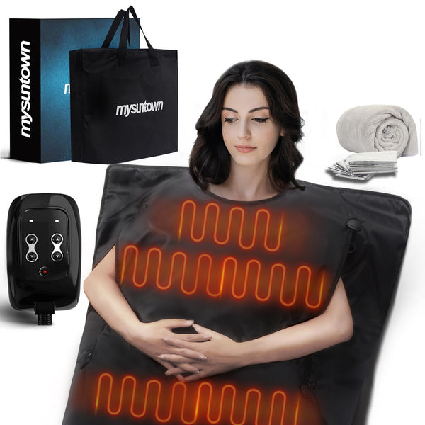 mysuntown Infrared Sauna Blanket for Detoxification,Portable Sauna Blanket with Sleeves,86-158℉,20-60 Minutes Timer,6.23ft x 2.95ft