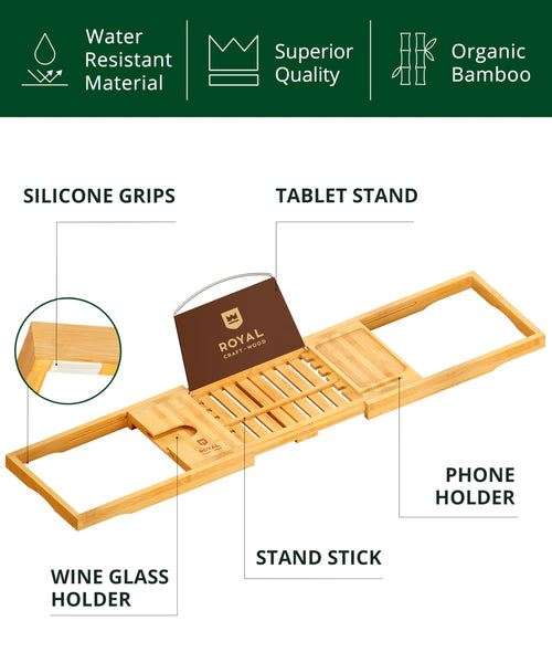 ROYAL CRAFT WOOD Premium Foldable Bathtub Tray - Expandable Bath Tray for Tub - Luxury Bathtub & Bathroom Accessories