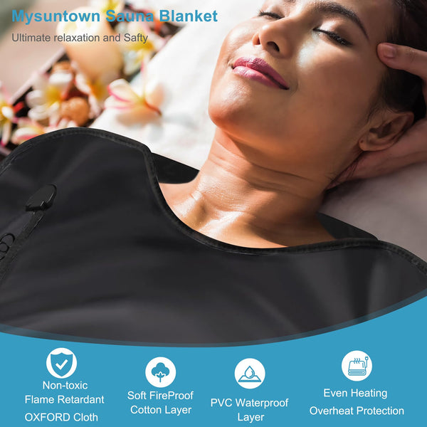 mysuntown Infrared Sauna Blanket for Detoxification,Portable Sauna Blanket with Sleeves,86-158℉,20-60 Minutes Timer,6.23ft x 2.95ft