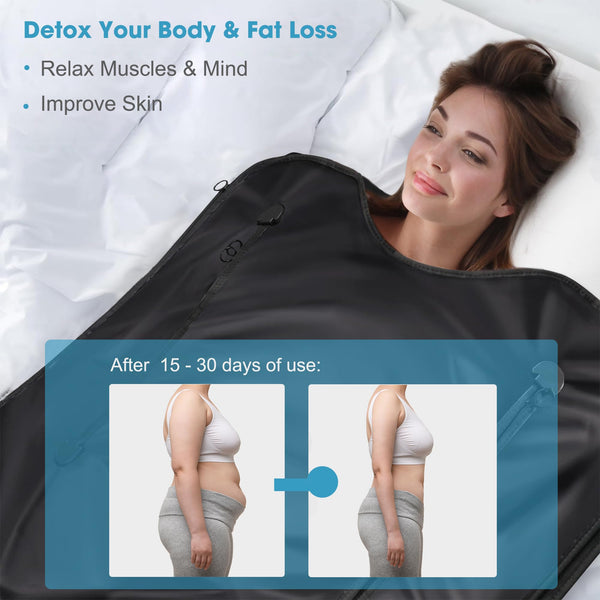 mysuntown Infrared Sauna Blanket for Detoxification,Portable Sauna Blanket with Sleeves,86-158℉,20-60 Minutes Timer,6.23ft x 2.95ft