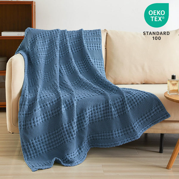PHF 100% Cotton Waffle Weave Throw Blanket for Couch - Lightweight Washed Cotton Throw Blanket for Bed - 50"x60" Aesthetic Breathable Blanket for Room Decor & Office - Oatmeal