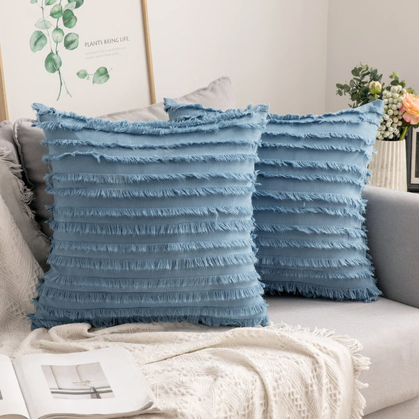 MIULEE Set of 2 Decorative Boho Throw Pillow Covers Linen Striped Jacquard Pattern Christmas Cushion Covers for Sofa Couch Living Room Bedroom 26x26 Inch White