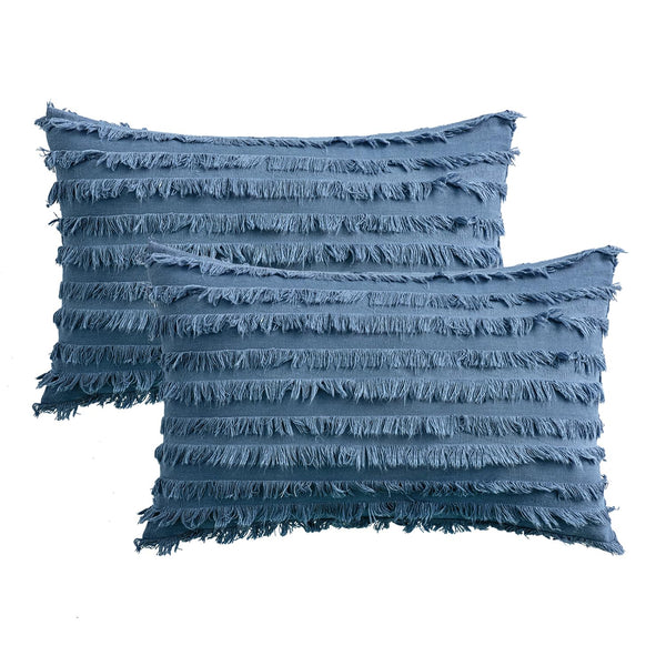 MIULEE Set of 2 Decorative Boho Throw Pillow Covers Linen Striped Jacquard Pattern Christmas Cushion Covers for Sofa Couch Living Room Bedroom 26x26 Inch White