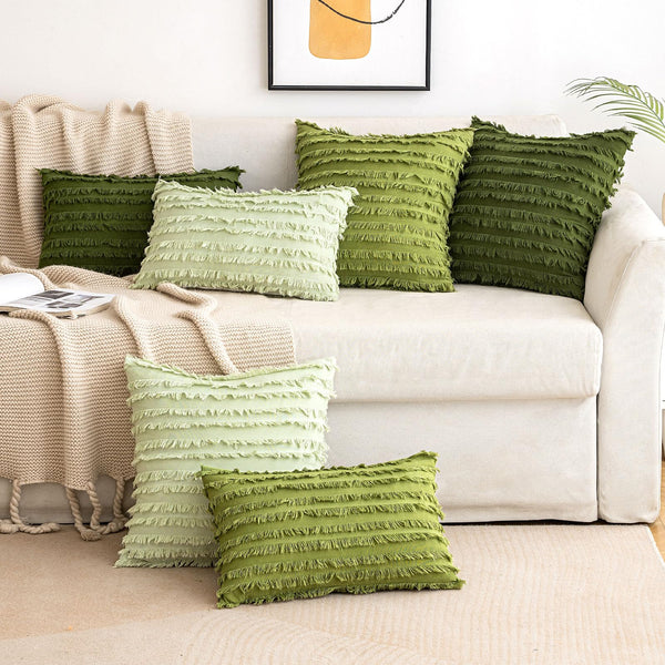 MIULEE Set of 2 Decorative Boho Throw Pillow Covers Linen Striped Jacquard Pattern Christmas Cushion Covers for Sofa Couch Living Room Bedroom 26x26 Inch White
