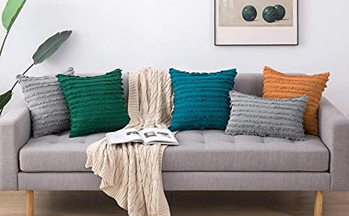 MIULEE Set of 2 Decorative Boho Throw Pillow Covers Linen Striped Jacquard Pattern Christmas Cushion Covers for Sofa Couch Living Room Bedroom 26x26 Inch White