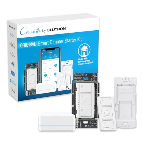 Lutron Caseta Smart Lighting Kit w/ Hub, 2 Original Dimmer Switches, 2 Pico Remotes, & More, for LED Bulbs, Works w/ Alexa, Apple Homekit, Google Home, 150W Single-Pole/3-Way, P-BDG-PKG2W-A