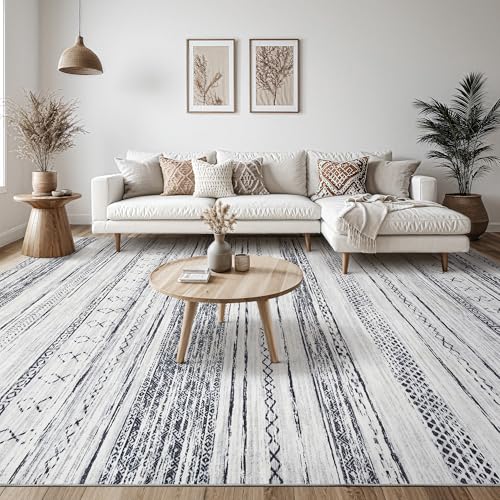 Area Rug Living Room Rugs - 5x7 Washable Large Soft Neutral Boho Moroccan Bohemian Farmhouse Rug Indoor Floor Carpet for Bedroom Under Dining Table Home Office Decor - Cream Brown