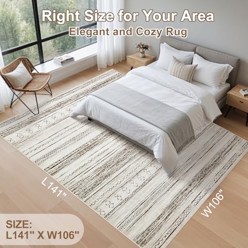 Area Rug Living Room Rugs - 5x7 Washable Large Soft Neutral Boho Moroccan Bohemian Farmhouse Rug Indoor Floor Carpet for Bedroom Under Dining Table Home Office Decor - Cream Brown