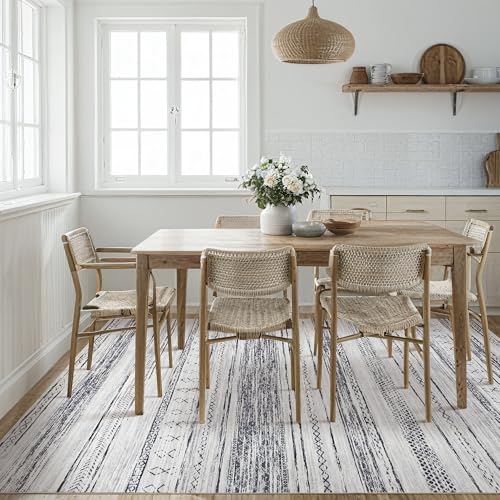 Area Rug Living Room Rugs - 5x7 Washable Large Soft Neutral Boho Moroccan Bohemian Farmhouse Rug Indoor Floor Carpet for Bedroom Under Dining Table Home Office Decor - Cream Brown