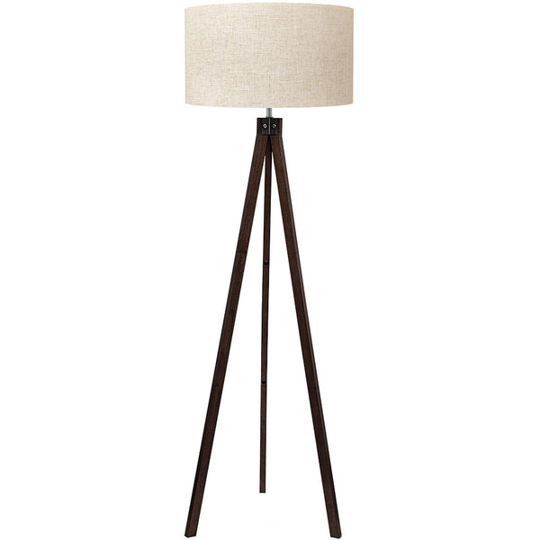 LEPOWER Wood Tripod Floor Lamp, Mid Century Standing Lamp, Modern Design Studying Light for Living Room, Bedroom, Study Room and Office, Flaxen Lamp Shade with E26 Lamp Base Brown