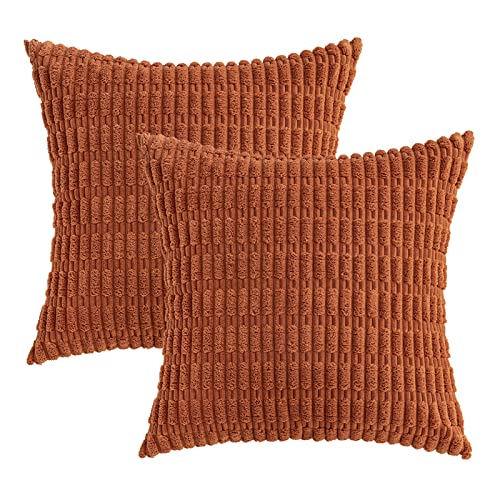 MIULEE Pack of 2 Corduroy Decorative Throw Pillow Covers 18x18 Inch Soft Boho Striped Pillow Covers Modern Farmhouse Christmas Home Decor for Sofa Living Room Couch Bed Cream White
