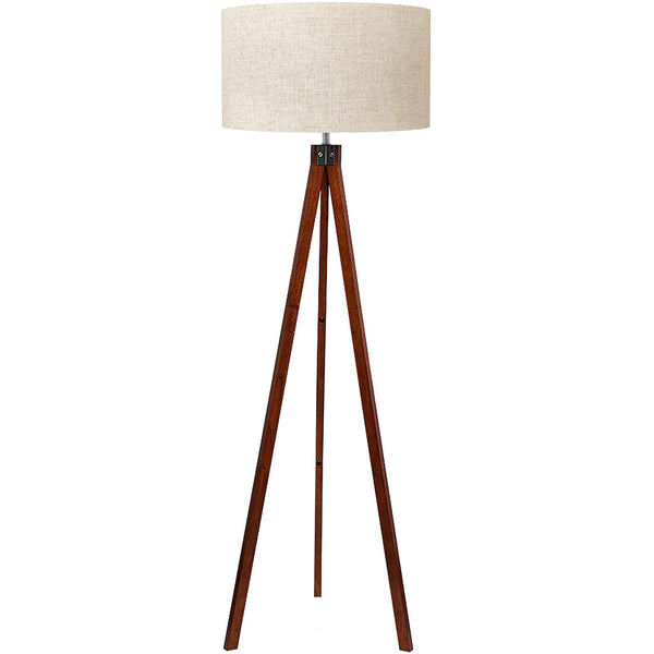 LEPOWER Wood Tripod Floor Lamp, Mid Century Standing Lamp, Modern Design Studying Light for Living Room, Bedroom, Study Room and Office, Flaxen Lamp Shade with E26 Lamp Base Brown