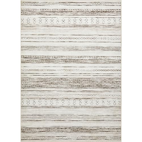 Area Rug Living Room Rugs - 5x7 Washable Large Soft Neutral Boho Moroccan Bohemian Farmhouse Rug Indoor Floor Carpet for Bedroom Under Dining Table Home Office Decor - Cream Brown