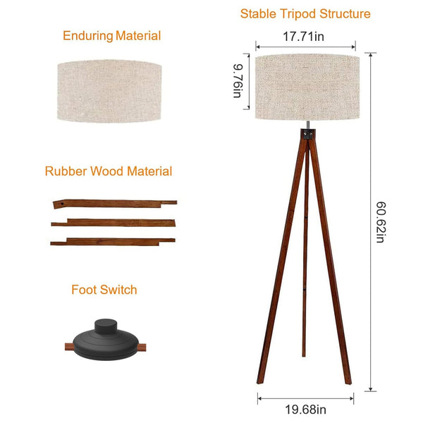 LEPOWER Wood Tripod Floor Lamp, Mid Century Standing Lamp, Modern Design Studying Light for Living Room, Bedroom, Study Room and Office, Flaxen Lamp Shade with E26 Lamp Base Brown