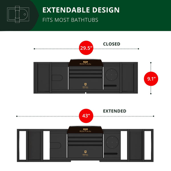 ROYAL CRAFT WOOD Premium Foldable Bathtub Tray - Expandable Bath Tray for Tub - Luxury Bathtub & Bathroom Accessories
