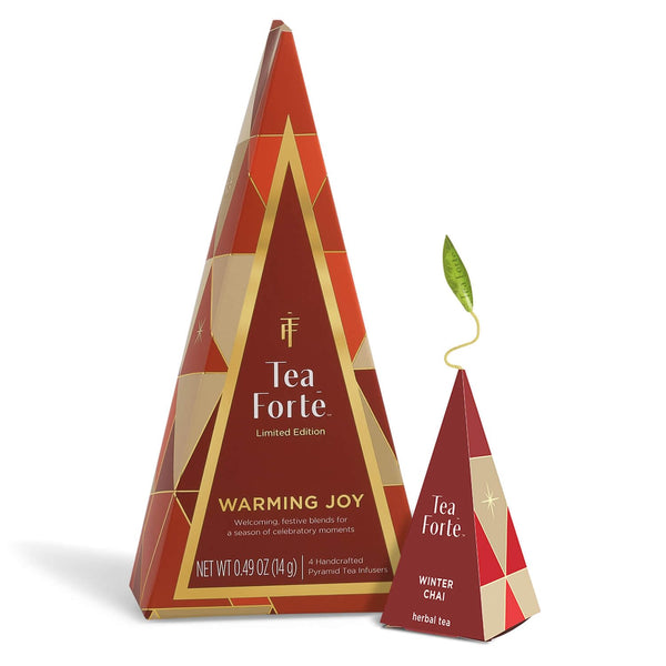 Tea Forte Warming Joy Holiday Herbal Tea Advent Calendar, Gift Set of 24 Pyramid Infuser Tea Bags with Numbered Calendar