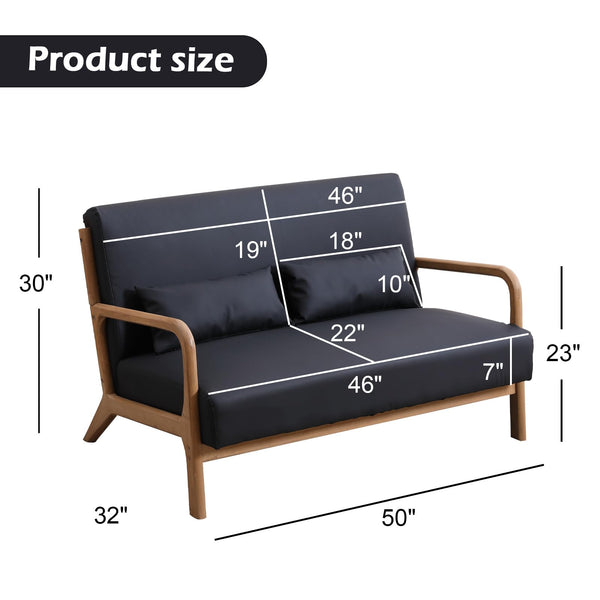 INZOY 50" Love seat Sofa 2 Seat Mid Century Modern Accent Chair, Uplostered 2 Person Couch Loveseat for Small Place Bedroom Office, Wood Frame and Attached 2 Waist Cushions, Beige