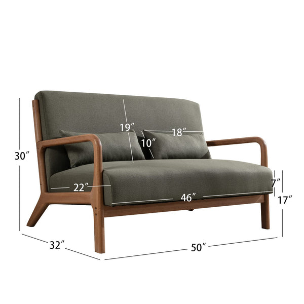 INZOY 50" Love seat Sofa 2 Seat Mid Century Modern Accent Chair, Uplostered 2 Person Couch Loveseat for Small Place Bedroom Office, Wood Frame and Attached 2 Waist Cushions, Beige