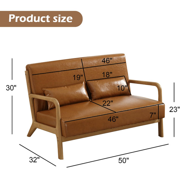 INZOY 50" Love seat Sofa 2 Seat Mid Century Modern Accent Chair, Uplostered 2 Person Couch Loveseat for Small Place Bedroom Office, Wood Frame and Attached 2 Waist Cushions, Beige