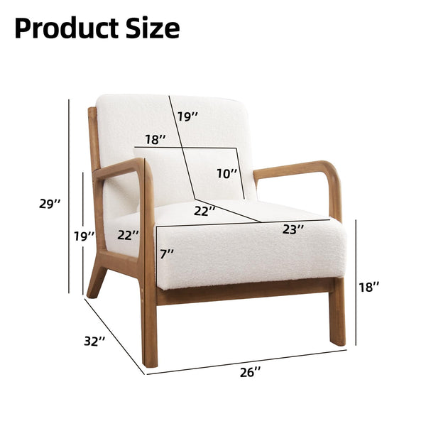 INZOY Mid Century Modern Accent Chair with Wood Frame, Upholstered Living Room Chairs with Waist Cushion, Reading Armchair for Bedroom Sunroom (Beige)