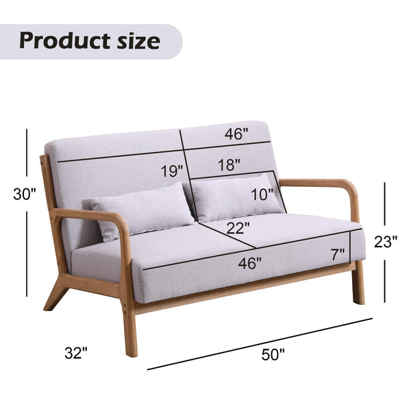 INZOY 50" Love seat Sofa 2 Seat Mid Century Modern Accent Chair, Uplostered 2 Person Couch Loveseat for Small Place Bedroom Office, Wood Frame and Attached 2 Waist Cushions, Beige