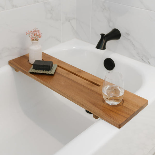 Premium Nature Shed Bathtub Tray | Large & Thick, Solid Acacia Wood Bath Tray for Tub | Anti-Tip, Non-Toxic, Sustainable Bathtub Caddy | Adjustable Bath Tub Tray for Freestanding Tubs | Luxury Design