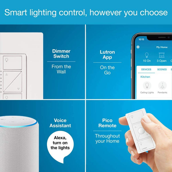 Lutron Caseta Smart Lighting Kit w/ Hub, 2 Original Dimmer Switches, 2 Pico Remotes, & More, for LED Bulbs, Works w/ Alexa, Apple Homekit, Google Home, 150W Single-Pole/3-Way, P-BDG-PKG2W-A