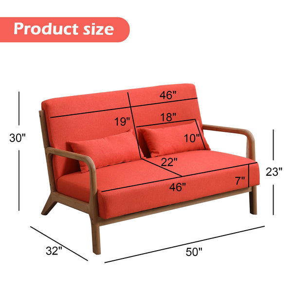 INZOY 50" Love seat Sofa 2 Seat Mid Century Modern Accent Chair, Uplostered 2 Person Couch Loveseat for Small Place Bedroom Office, Wood Frame and Attached 2 Waist Cushions, Beige