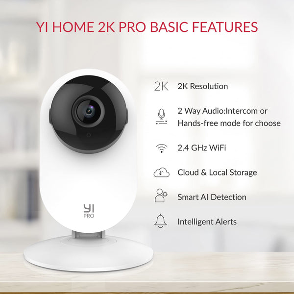 YI Pro 2K Home Security Camera, 2.4Ghz Indoor Camera with Person, Vehicle, Animal Smart Detection, Phone App for Baby, Pet, Dog Monitoring, Works with Alexa and Google Assistant 2Packs