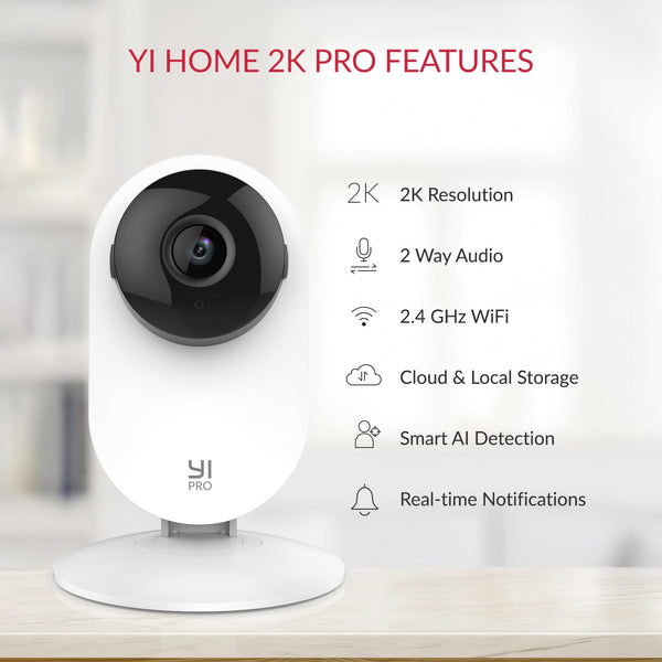 YI Pro 2K Home Security Camera, 2.4Ghz Indoor Camera with Person, Vehicle, Animal Smart Detection, Phone App for Baby, Pet, Dog Monitoring, Works with Alexa and Google Assistant 2Packs