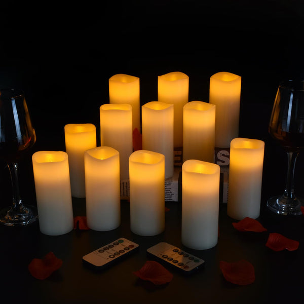 Vinkor Flameless Candles Battery Operated Candles Real Wax Pillar LED Candles with 10-Key Remote and Cycling 24 Hours Timer (Ivory 4" 5" 6" 7" 8" 9")