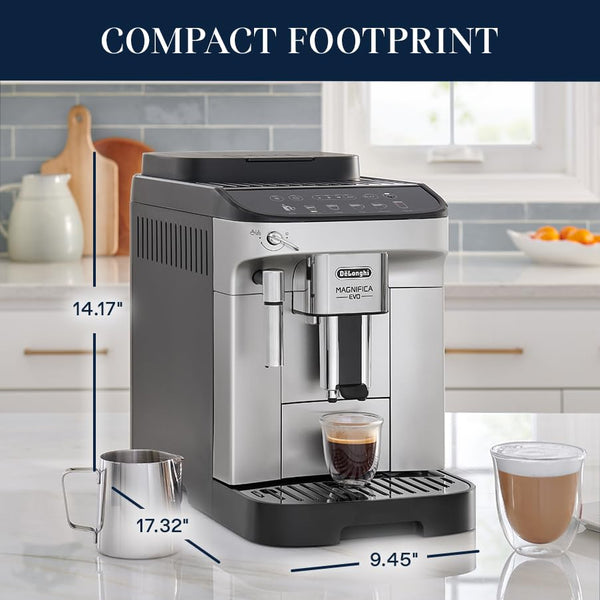 De'Longhi Magnifica Evo Automatic Espresso & Coffee Machine with Manual Milk Frother for Latte, Cappuccino, Iced Coffee, Built-in Grinder, ECAM29043SB