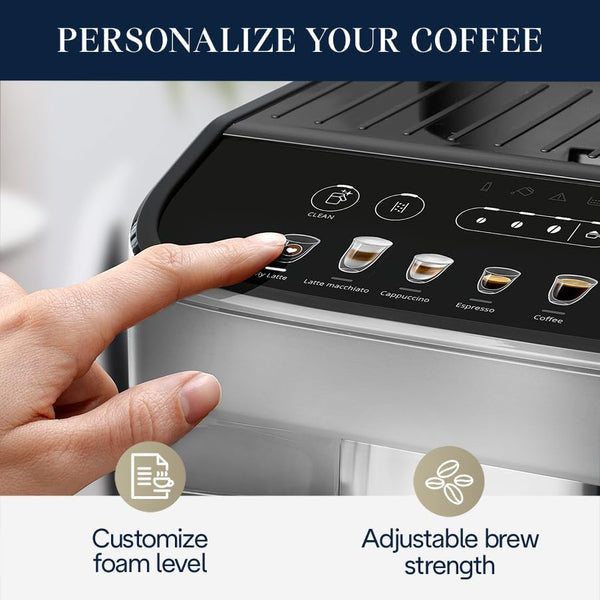 De'Longhi Magnifica Evo Automatic Espresso & Coffee Machine with Manual Milk Frother for Latte, Cappuccino, Iced Coffee, Built-in Grinder, ECAM29043SB