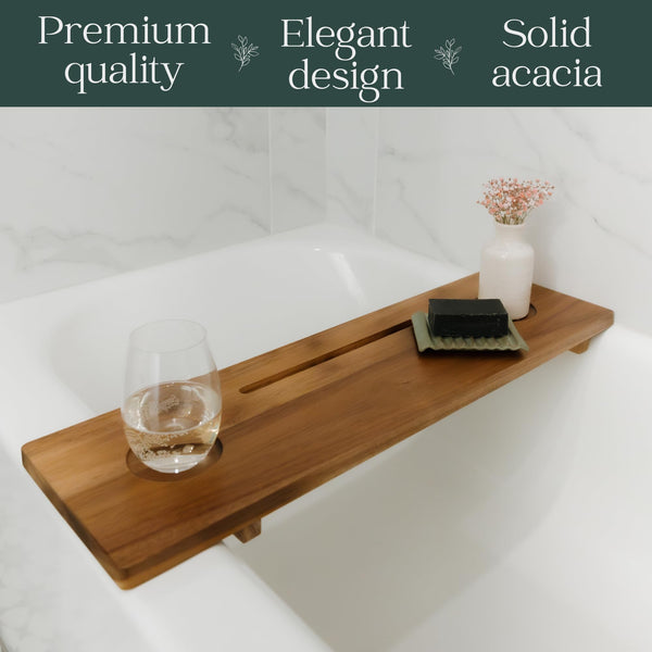 Premium Nature Shed Bathtub Tray | Large & Thick, Solid Acacia Wood Bath Tray for Tub | Anti-Tip, Non-Toxic, Sustainable Bathtub Caddy | Adjustable Bath Tub Tray for Freestanding Tubs | Luxury Design