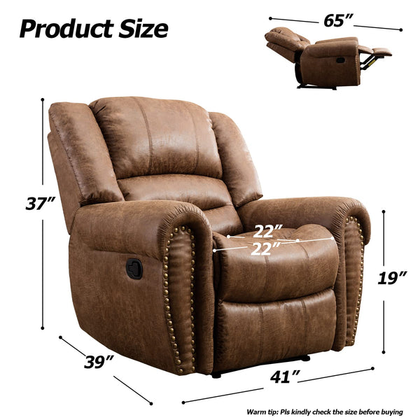 INZOY Leather Recliner Chair, Heavy Duty Manual Reclining Sofa Single Lounge Sofa for Living Room, Home Theater Seating, Light Brown