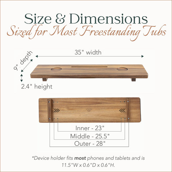 Premium Nature Shed Bathtub Tray | Large & Thick, Solid Acacia Wood Bath Tray for Tub | Anti-Tip, Non-Toxic, Sustainable Bathtub Caddy | Adjustable Bath Tub Tray for Freestanding Tubs | Luxury Design