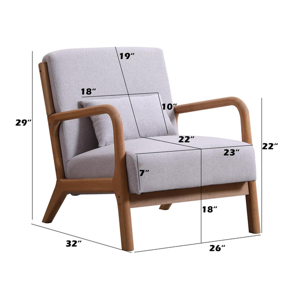 INZOY Mid Century Modern Accent Chair with Wood Frame, Upholstered Living Room Chairs with Waist Cushion, Reading Armchair for Bedroom Sunroom (Beige)