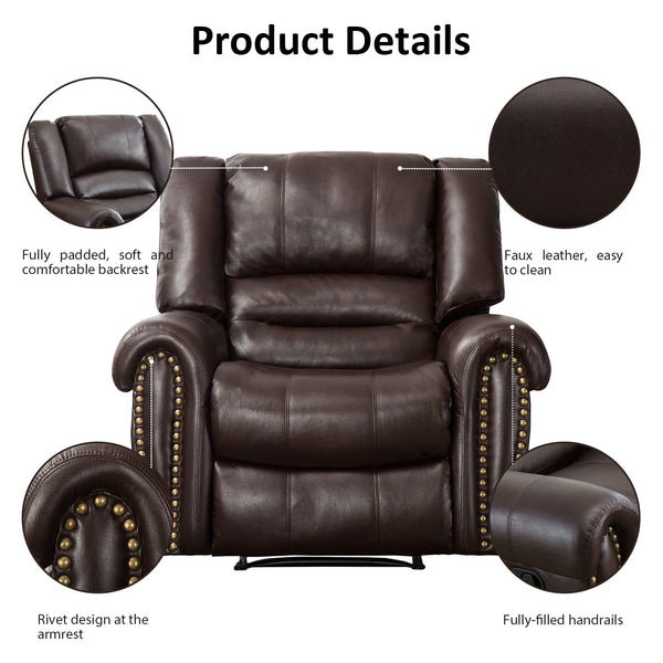 INZOY Leather Recliner Chair, Heavy Duty Manual Reclining Sofa Single Lounge Sofa for Living Room, Home Theater Seating, Light Brown