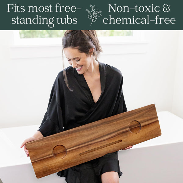 Premium Nature Shed Bathtub Tray | Large & Thick, Solid Acacia Wood Bath Tray for Tub | Anti-Tip, Non-Toxic, Sustainable Bathtub Caddy | Adjustable Bath Tub Tray for Freestanding Tubs | Luxury Design