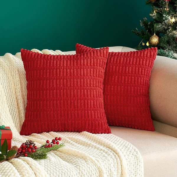 MIULEE Pack of 2 Corduroy Decorative Throw Pillow Covers 18x18 Inch Soft Boho Striped Pillow Covers Modern Farmhouse Christmas Home Decor for Sofa Living Room Couch Bed Cream White