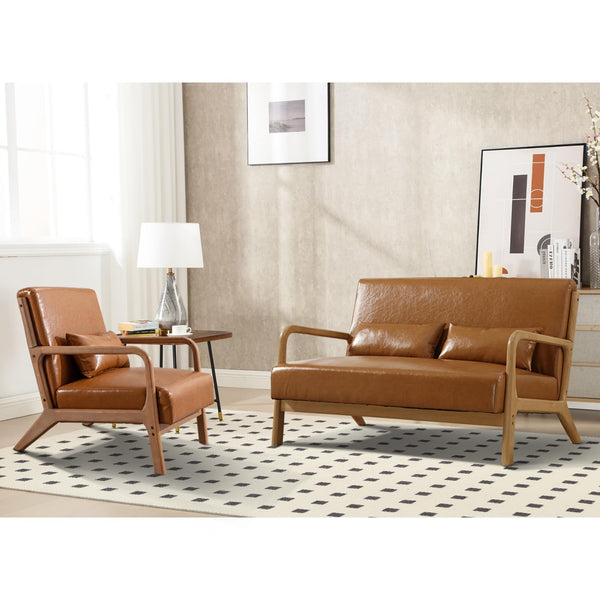 INZOY 50" Love seat Sofa 2 Seat Mid Century Modern Accent Chair, Uplostered 2 Person Couch Loveseat for Small Place Bedroom Office, Wood Frame and Attached 2 Waist Cushions, Beige