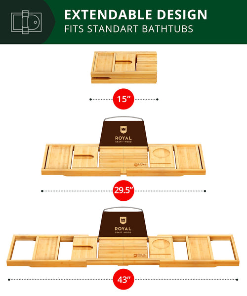 ROYAL CRAFT WOOD Premium Foldable Bathtub Tray - Expandable Bath Tray for Tub - Luxury Bathtub & Bathroom Accessories