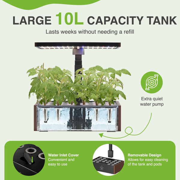 Vita Indoor Hydroponics Growing System Kit, 12/16/20 Pods, 10L Water Tank, Indoor Herb Garden with 5X Faster Growth, Indoor Gardening System with 25" Extendible Rod for Indoor Plants