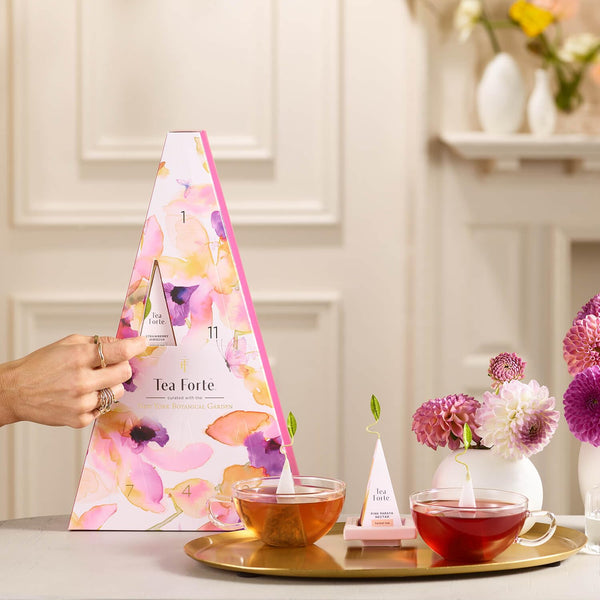 Tea Forte Warming Joy Holiday Herbal Tea Advent Calendar, Gift Set of 24 Pyramid Infuser Tea Bags with Numbered Calendar