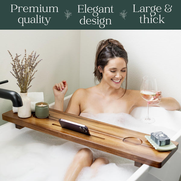 Premium Nature Shed Bathtub Tray | Large & Thick, Solid Acacia Wood Bath Tray for Tub | Anti-Tip, Non-Toxic, Sustainable Bathtub Caddy | Adjustable Bath Tub Tray for Freestanding Tubs | Luxury Design