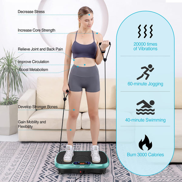 AXV Vibration Plate Fitness Platform Exercise Machine Vibrating Lymphatic Drainage Shaking Full Body Shaker Workout Vibrate Stand Shake Board Sport Gym for Weight Loss Fat Burner for Women Men