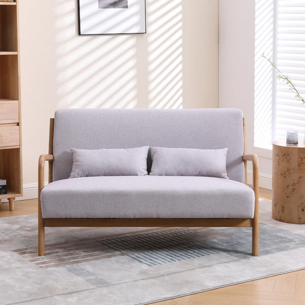 INZOY 50" Love seat Sofa 2 Seat Mid Century Modern Accent Chair, Uplostered 2 Person Couch Loveseat for Small Place Bedroom Office, Wood Frame and Attached 2 Waist Cushions, Beige